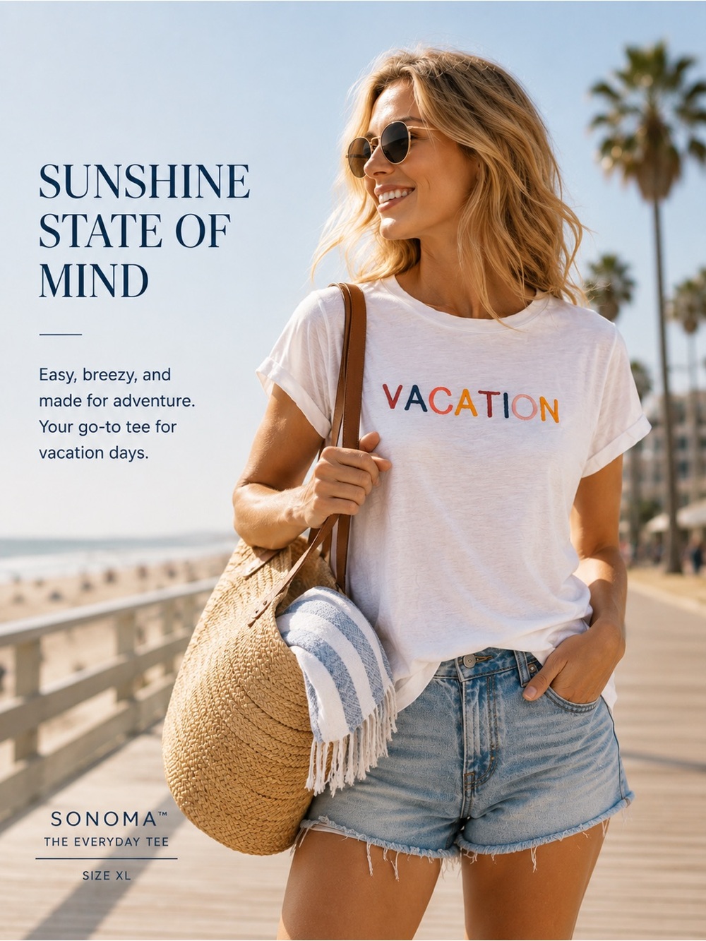 Ann Taylor LOFT size xl Vacation Graphic Tee in White